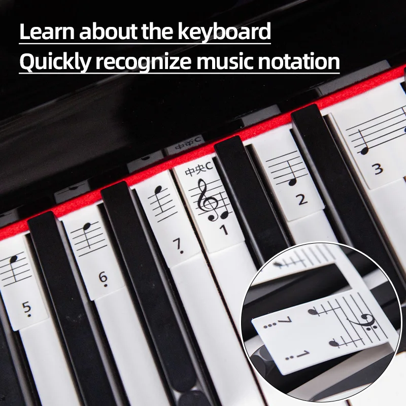 

Piano Keyboard Stickers for Electric Piano, Electronic Keyboard, Keyboard Strips, 88-Key Staff Notation, Simplified Notation, No Need to Stick, for Beginners