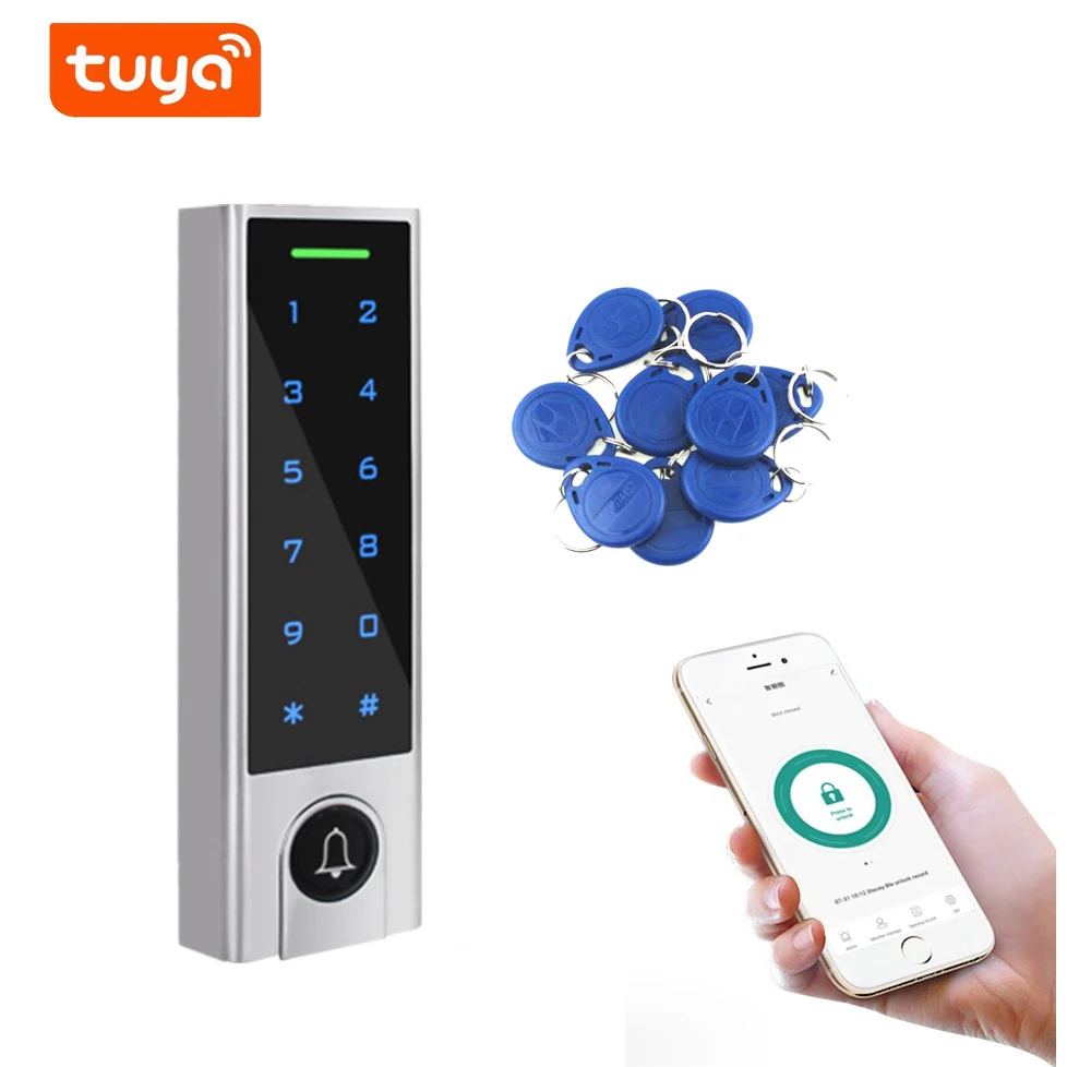 Tuya-Control de acceso por huella dactilar, dispositivo de Metal resistente al agua, wifi, IP66, teclado RFID, 125Khz, lector