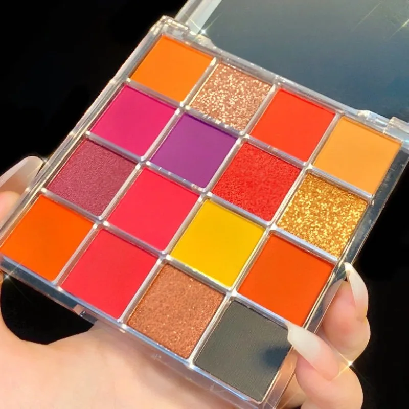 Paleta de sombras de ojos de 16 colores, polvo nacarado con purpurina mate, delicado, fácil de limpiar, sombra de ojos brillante, maquillaje de espíritu verde