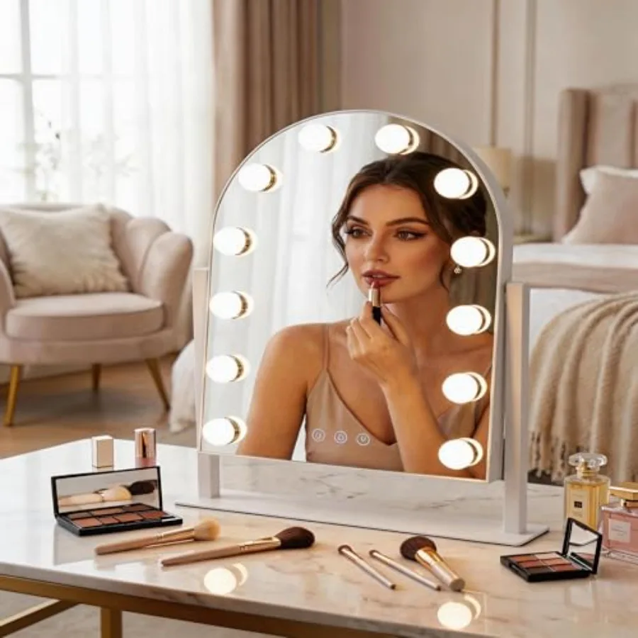 

Arched Makeup Vanity Mirror with LED Lights Makeup Mirror Detachable 10X Magnification, Hollywood Make Up Mirror with Lighting,