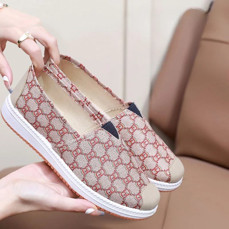 Women's shoes Spring and Summer Fashion Flat bottomed Lazy Cloth Shoes Breathable Comfortable Shallow cut Non slip Canvas Shoes