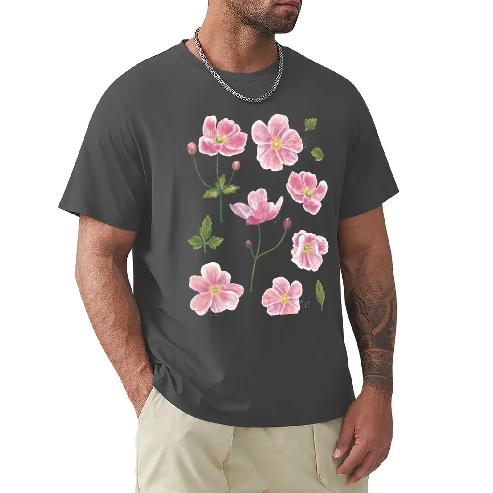 Japanese Anemone Flowers T-Shirt graphics summer clothes t shirts men blanks quick-drying Men's t shirts