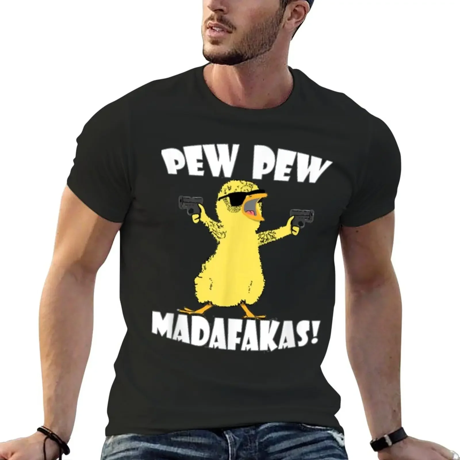 

Pew Pew madafakas chicken gun T-Shirt basketball graphic tees vintage anime shirt summer tops Men's cotton t-shirt