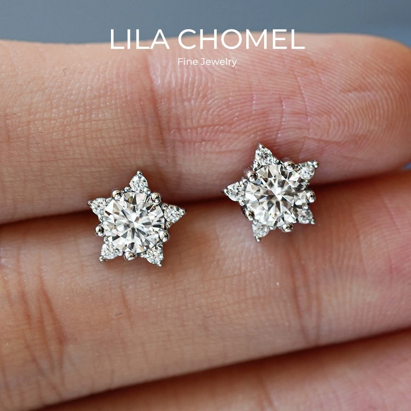 

Lover Valentine's Day 18K White Gold Women Wedding 0.5CT Moissanite Diamond Girl Birthday Gift PT950 Platinum Stars Earrings