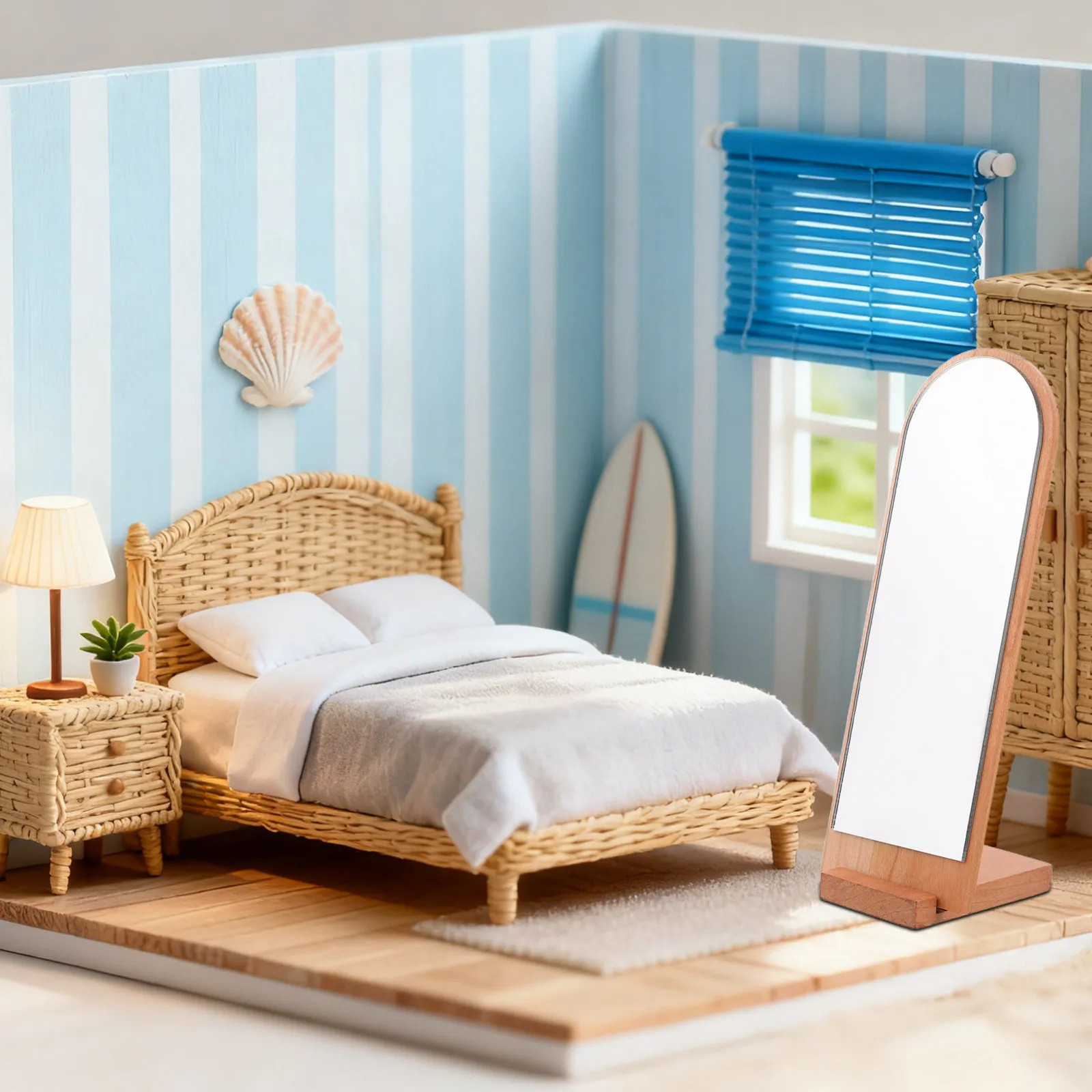 

Миниатюрное напольное зеркало для переодевания с текстурой натурального дерева, в полный рост, для кукольного домика, мебель для спальни, декор для ролевых игр