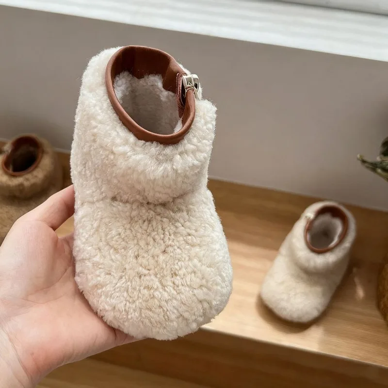 

Unisex Baby Fashion Furry Snow Boots Warm Lined Thickened Soft Sole Casual Toddler Walking Shoes with Side Zipper Slip On Design