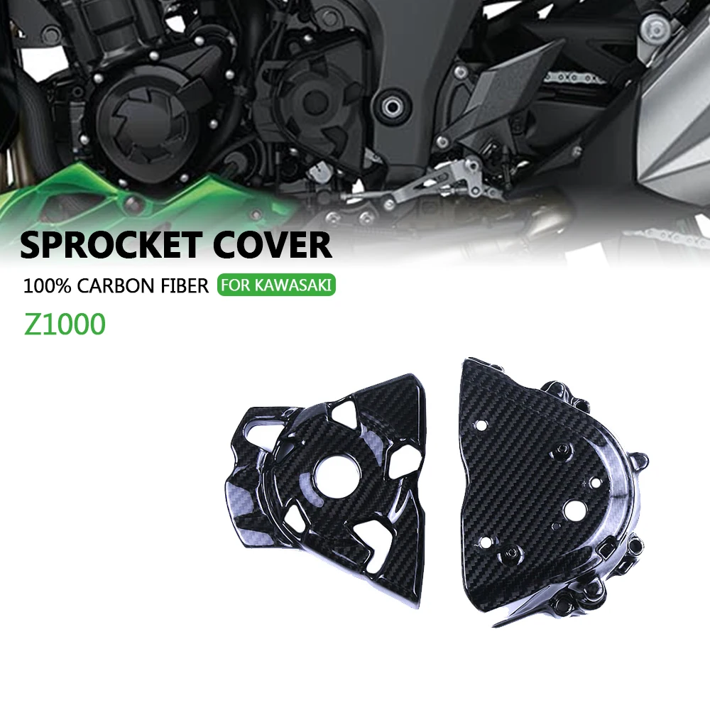 

For Kawasaki Z1000 100% Carbon Fiber Sprocket Cover With Side Cover Motorcycle Accessories 2014 2015 2016 2017 2018 2019 2020