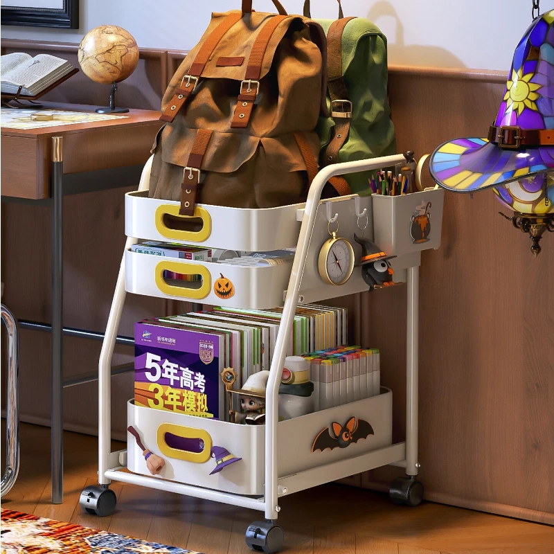

Vintage Carbon Steel Storage Shelf Mobile Rolling Cart Under Desk Organizer for Office Students Book Bag and Supplies Storage