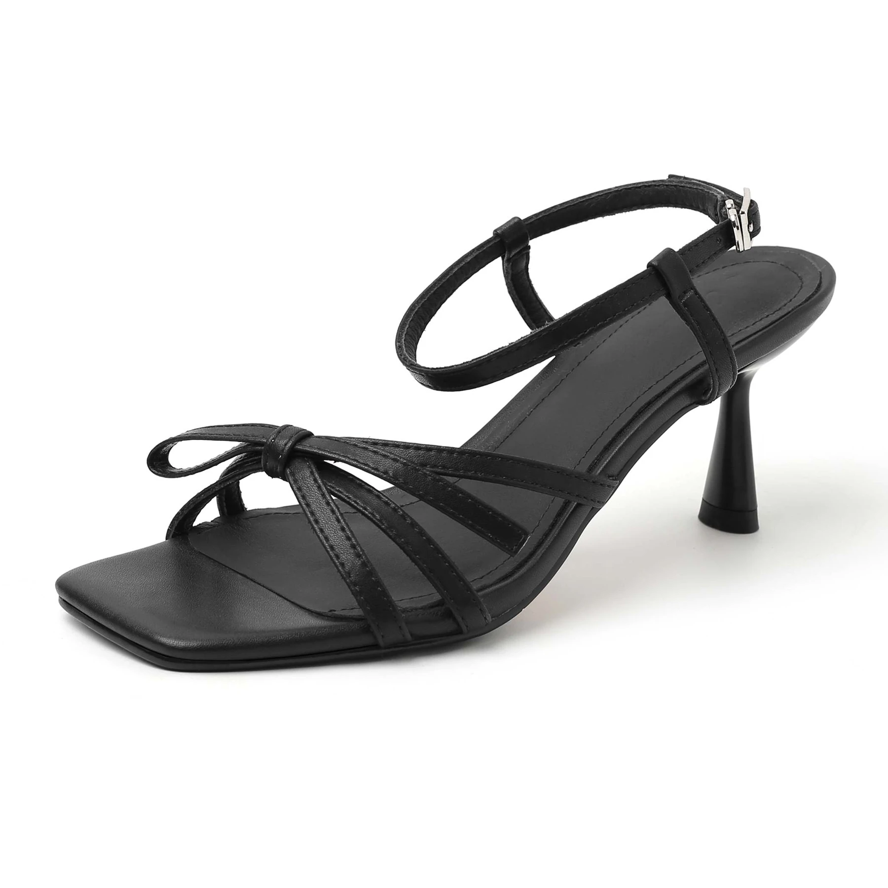 Krazing Pot Plus Size 34-42 Cow Skin Peep Toe High Heels Slingback Butterfly-knot Summer Shoes Brand Party Concise Women Sandals