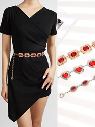 1pc women's luxury noble ruby multi-shape metal waist chain dress versatile decorative waist chain