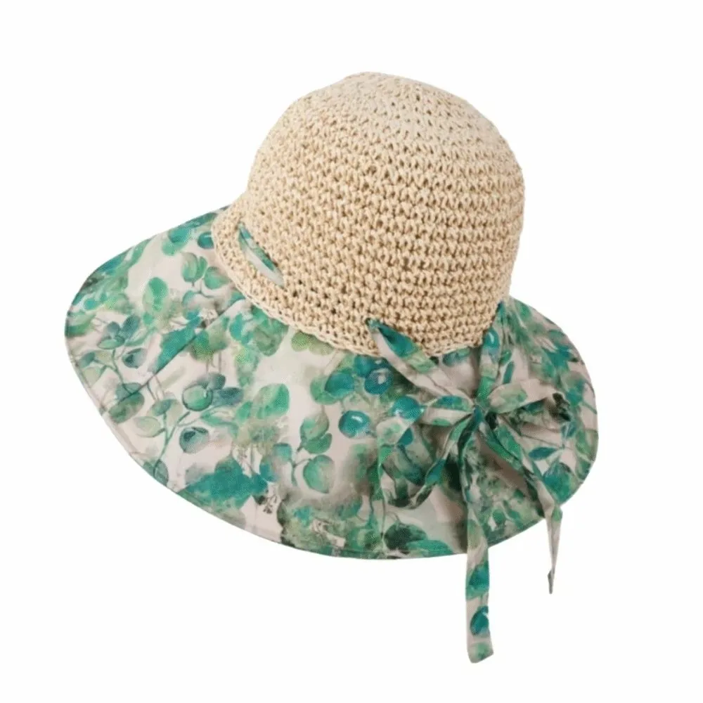 Ethnischer Stil, großer Strohhut mit breiter Krempe, exquisite Blumen, faltbarer Strandhut, UV-Schutz, atmungsaktiver Sonnenschutzhut für den Sommer – Detail 2
