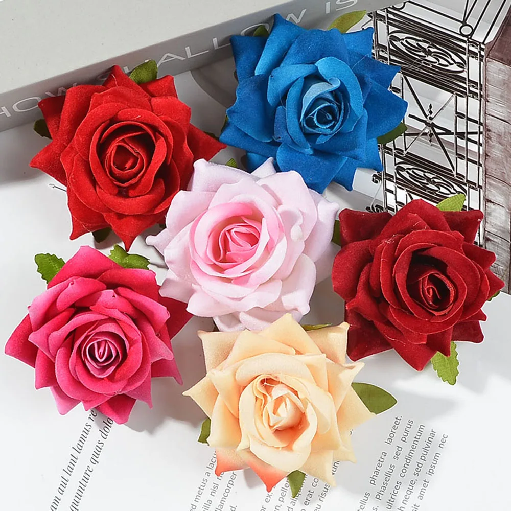 100pcs 6cm Flannel Corner Rose Artificial Flowers Heads For Home Wedding Car Decorative DIY Scrapbooking Fake Flower Wall Crafts