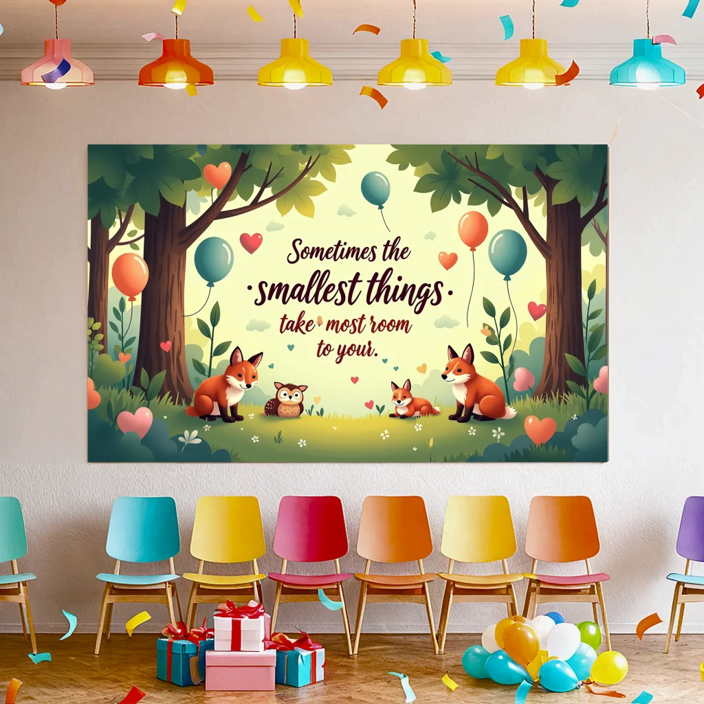 Woodland Animals Inspirational Quote Banner Reusable Backdrop for Nursery, Baby Shower & Kids Party Decoration