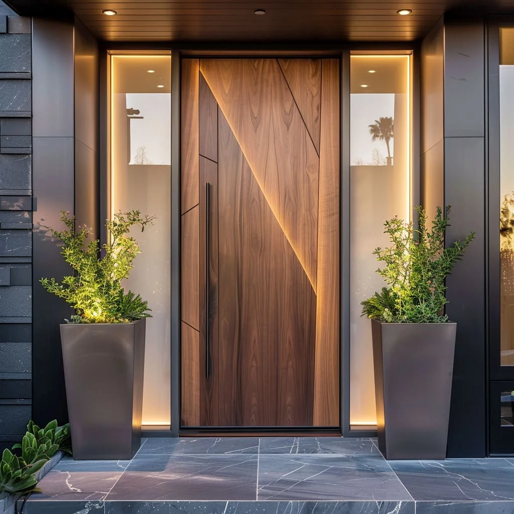 Porte in alluminio con rottura termica Porta battente esterna moderna per villa con venature del legno per porta d'ingresso di sicurezza domestica del cortile della casa