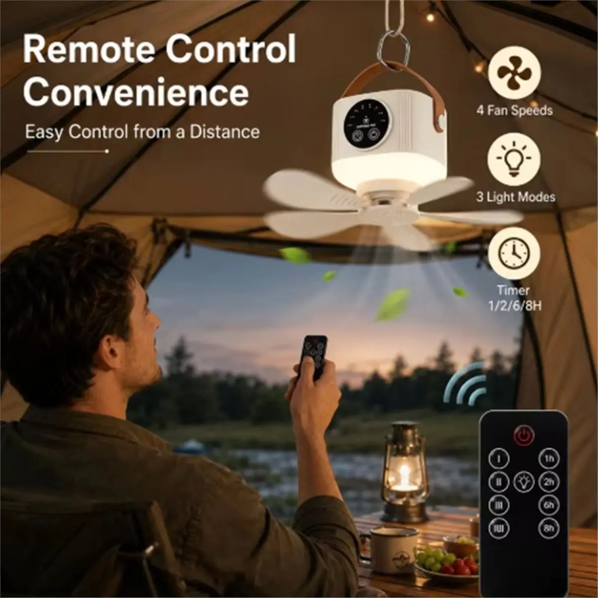 RECOMENDAR】Portable Rechargeable 7200mAh Ceiling Fan with Light Wireless USB Hanging Fan for Student Dorm Bed Outdoor Camping