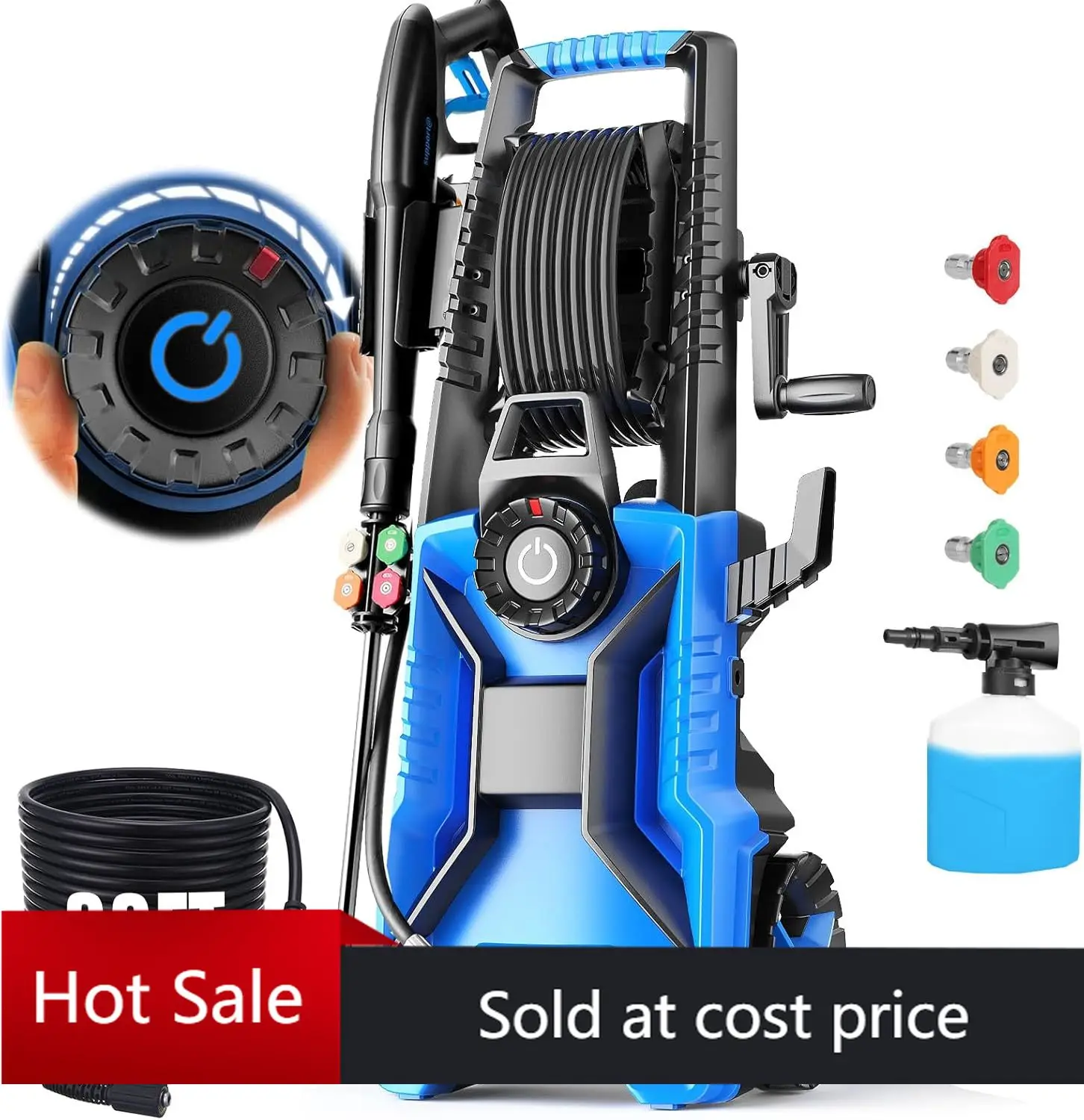 

Мойка высокого давления 5000 PSI с регулируемым давлением, мощная мойка с 33-футовым шлангом, 4 насадками и пеногенератором 500 мл