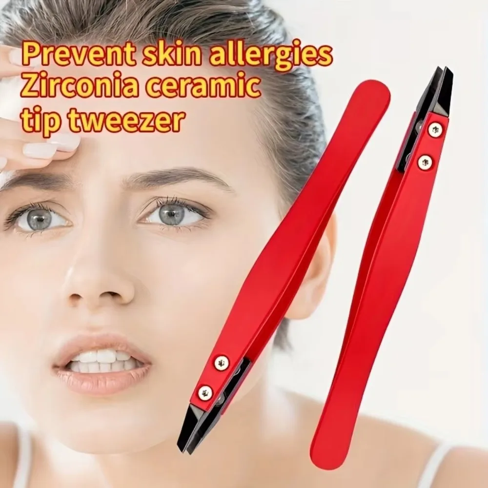Zirconia Ceramic Eyebrows Tweezers Stainless Steel Pointed Tweezers Eyelash Tweezers Tips Edges Eyebrows Beards Hair