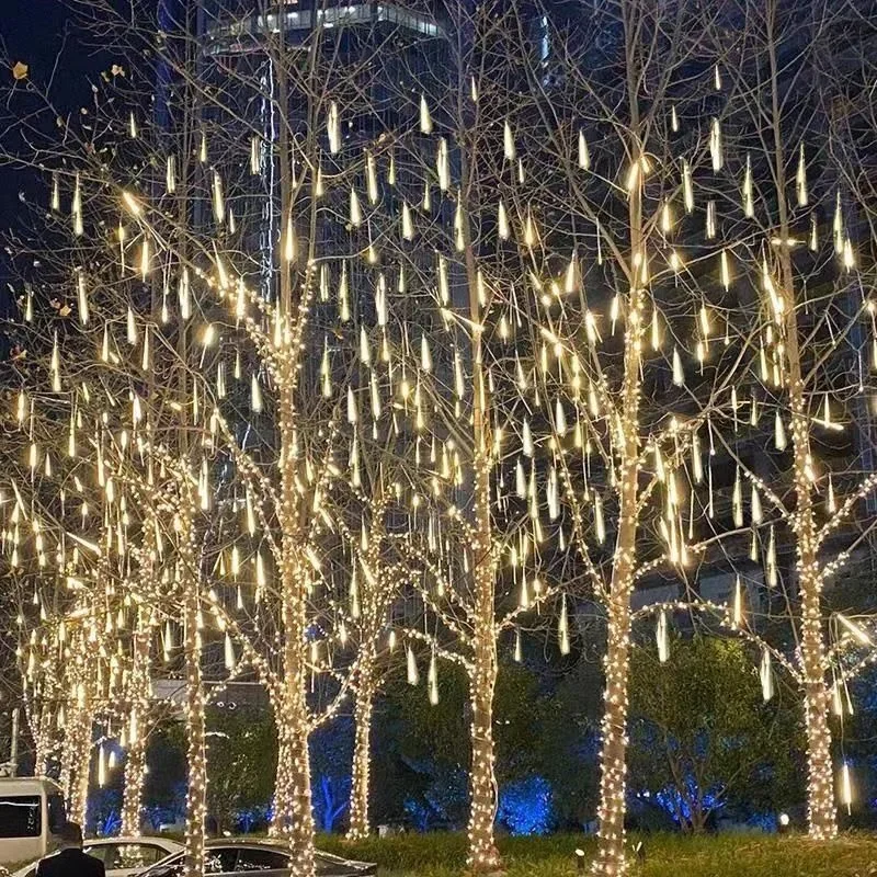 Gorgeous Meteor Shower Lights 32/24/16/8 Tubes LED Street String Light Waterproof for Christmas Party Garden Holiday Decorations