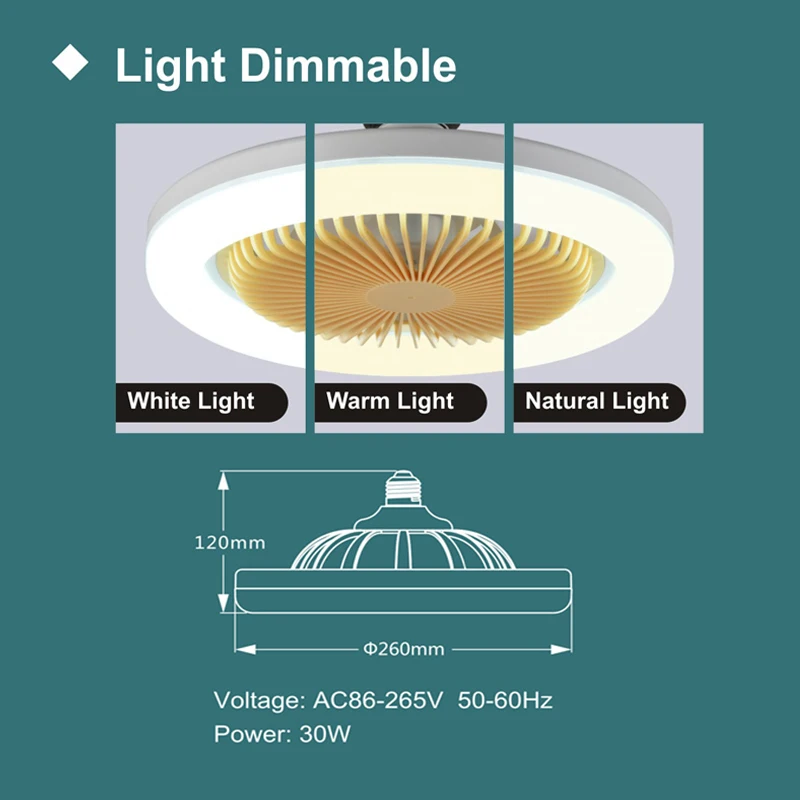 30W Ceiling Fan with Lighting Lamp E27 Converter Base with Remote Control for Bedroom Living Home Silent 3 Speeds