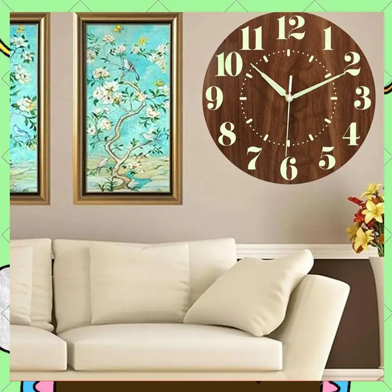 

1 Piece 12 Inch Silent Non-Ticking Battery Operated Clock Wood Color Fibreboard Lighted Wall Clock Decoration For Bedroom-BAAQ