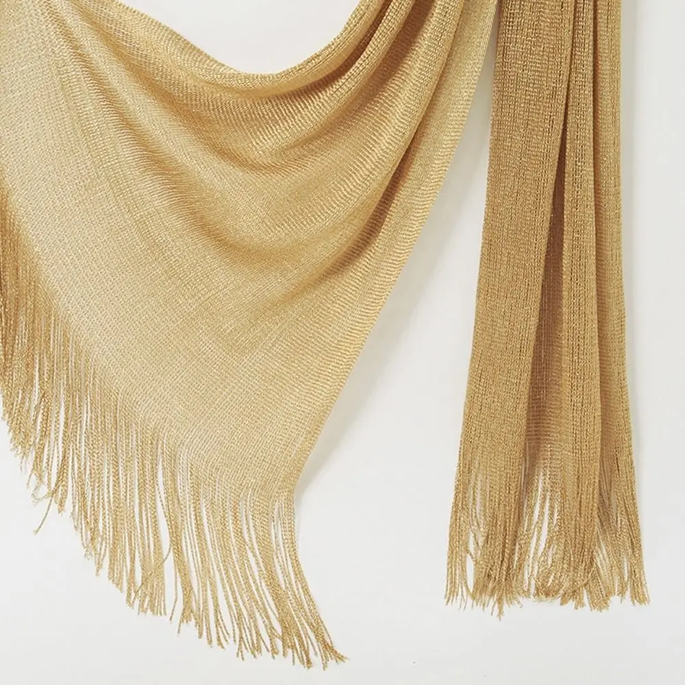 Summer Sun Protection Scarf Gold Silver Tassels Wedding Scarf Elegant Temperament Pashmina for Women