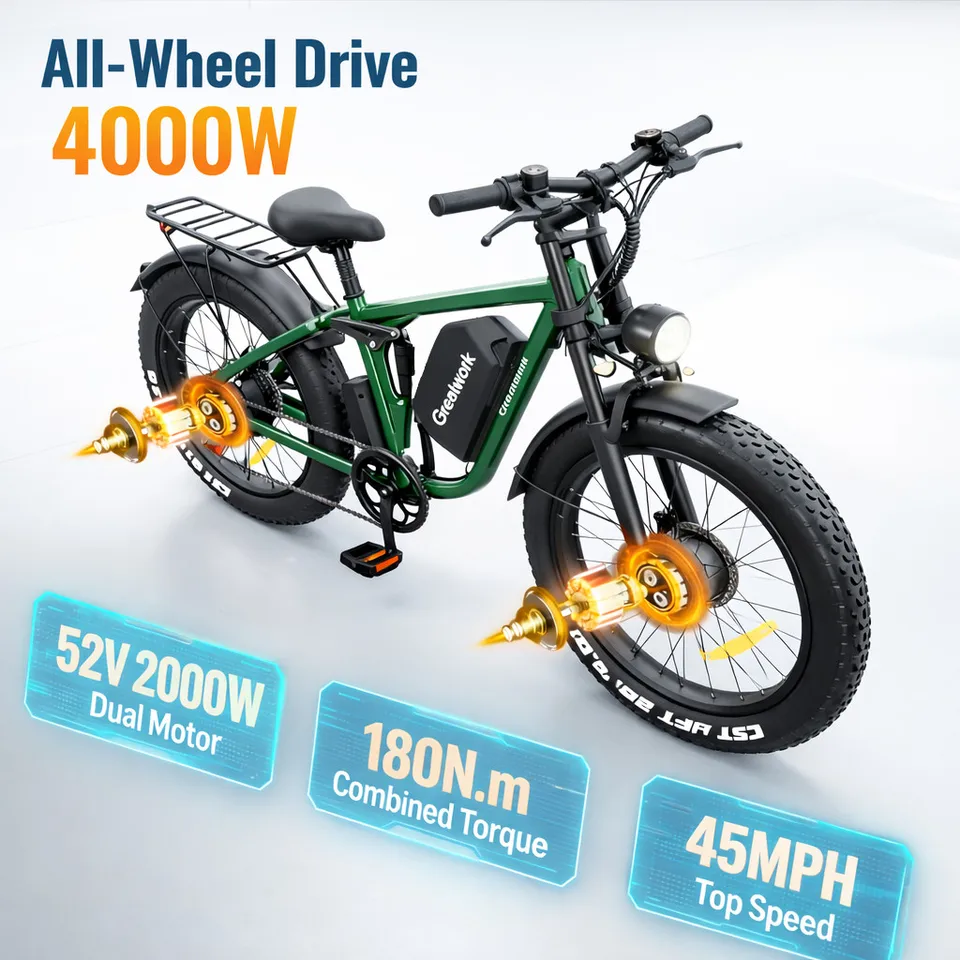 Dual Motor Peak 5000W Electric Bike, 45MPH 100 Miles, 52V 25AH Long Range Ebike image 3