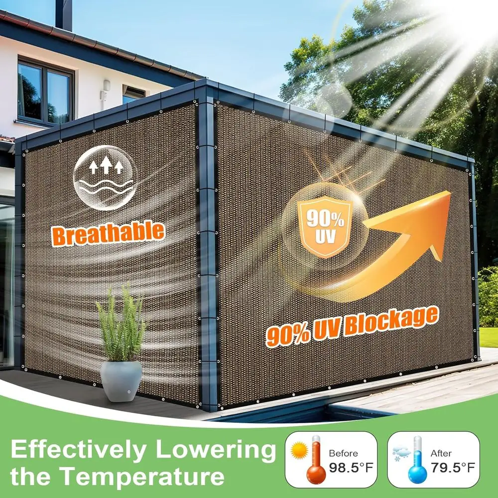 90% 차광 야외 차양막, 6피트 x 12피트 그로밋이 있는 퍼골라 커버, 파티오 및 정원용 프라이버시 스크린, 모카색