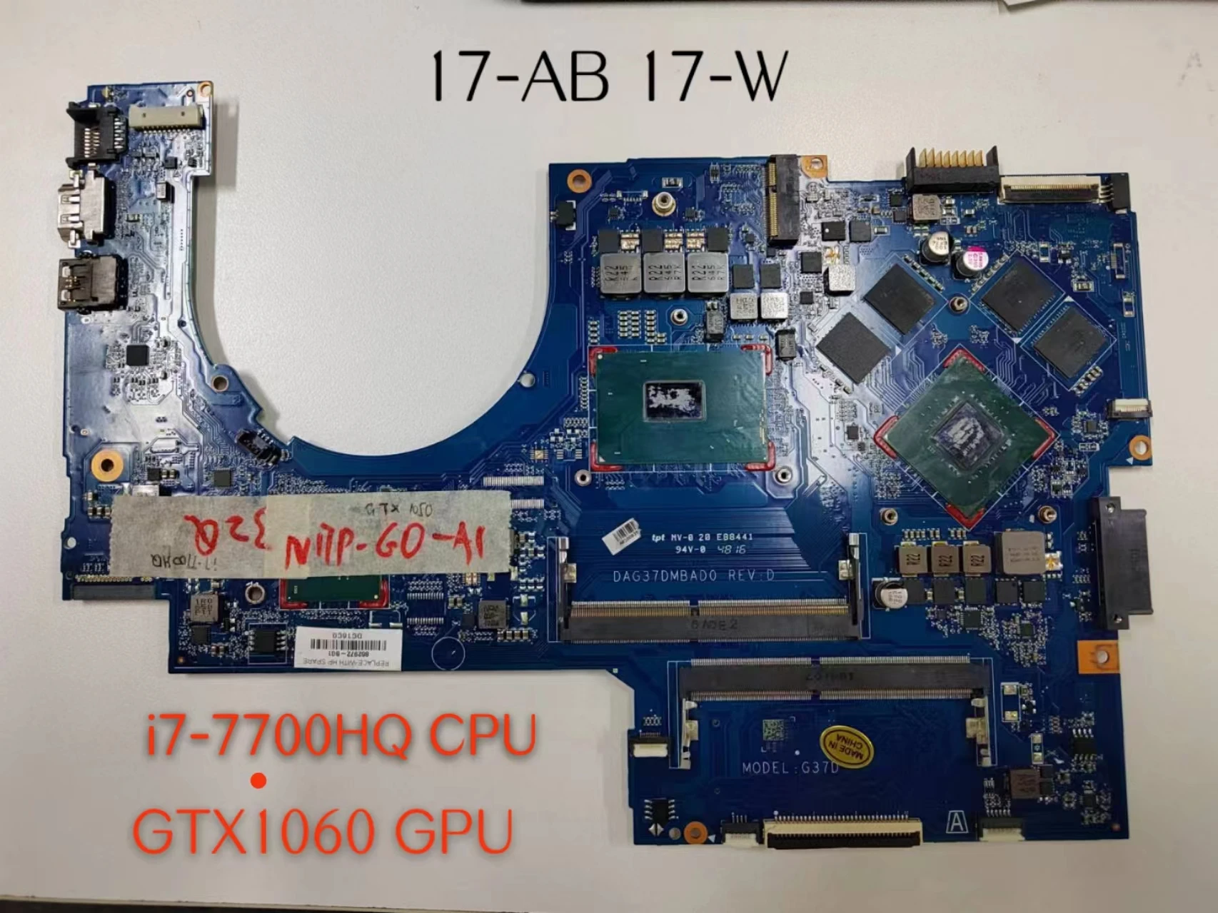 

DAG37DMBAD0 для HP PAVILION 17-AB 17-W материнская плата для ноутбука i7-7700HQ 1060M 4 ГБ 915550-001 915550-601 материнская плата полный тест
