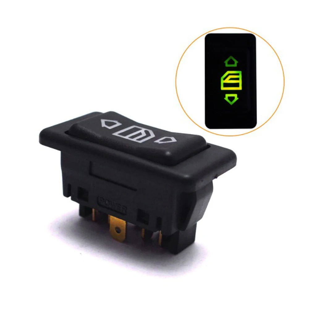 

1x Car Universal Window Regulator Switch With Green Indicator 6 Pin 20A ON/OFF SPST Rocker DC12V/24V Black Switch Interior Parts