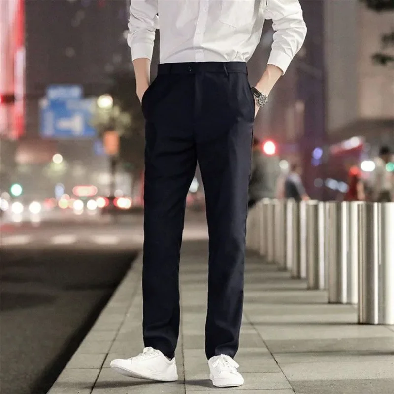 Baggy Tressed Slim Fit Social Tailoring Business Male Suit Trousers Stretch Straight Men\'s Summer Pants Elastic Fashion Up Cheap