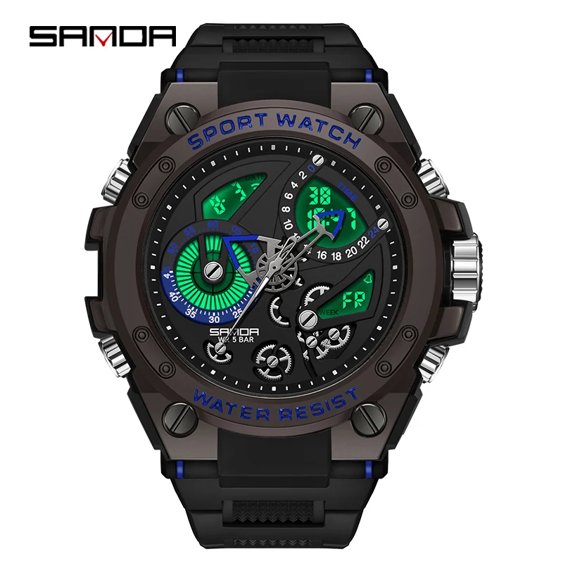 

2024 Watch Multi-Function Fashion Trend Outdoor Luminous Alarm Clock Water proof Shockproof Sanda Men's Sanda Men's Watch 9020