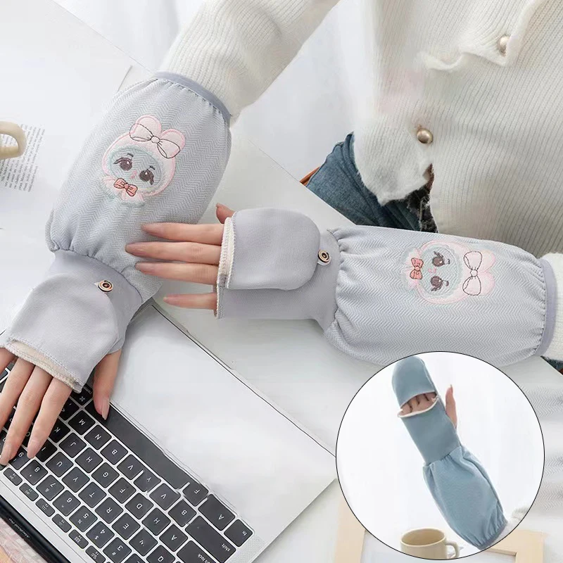 Mangas bordadas de invierno 2 en 1 para mujer, fundas antisuciedad para puños con guantes abatibles para el trabajo, fundas para oficina, abrigo, funda para puños