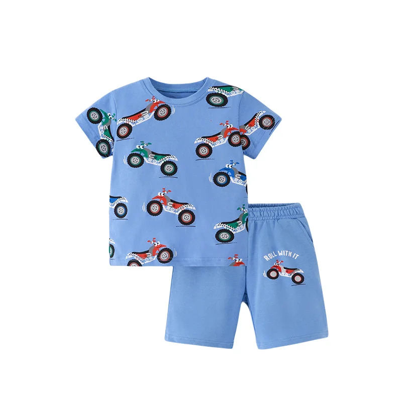 

Jumping Meters 2-7T Cars Summer Clothing Sets With Animals Boys Girls Cotton Fashion Children's Clothing Sets Hot Selling Suits