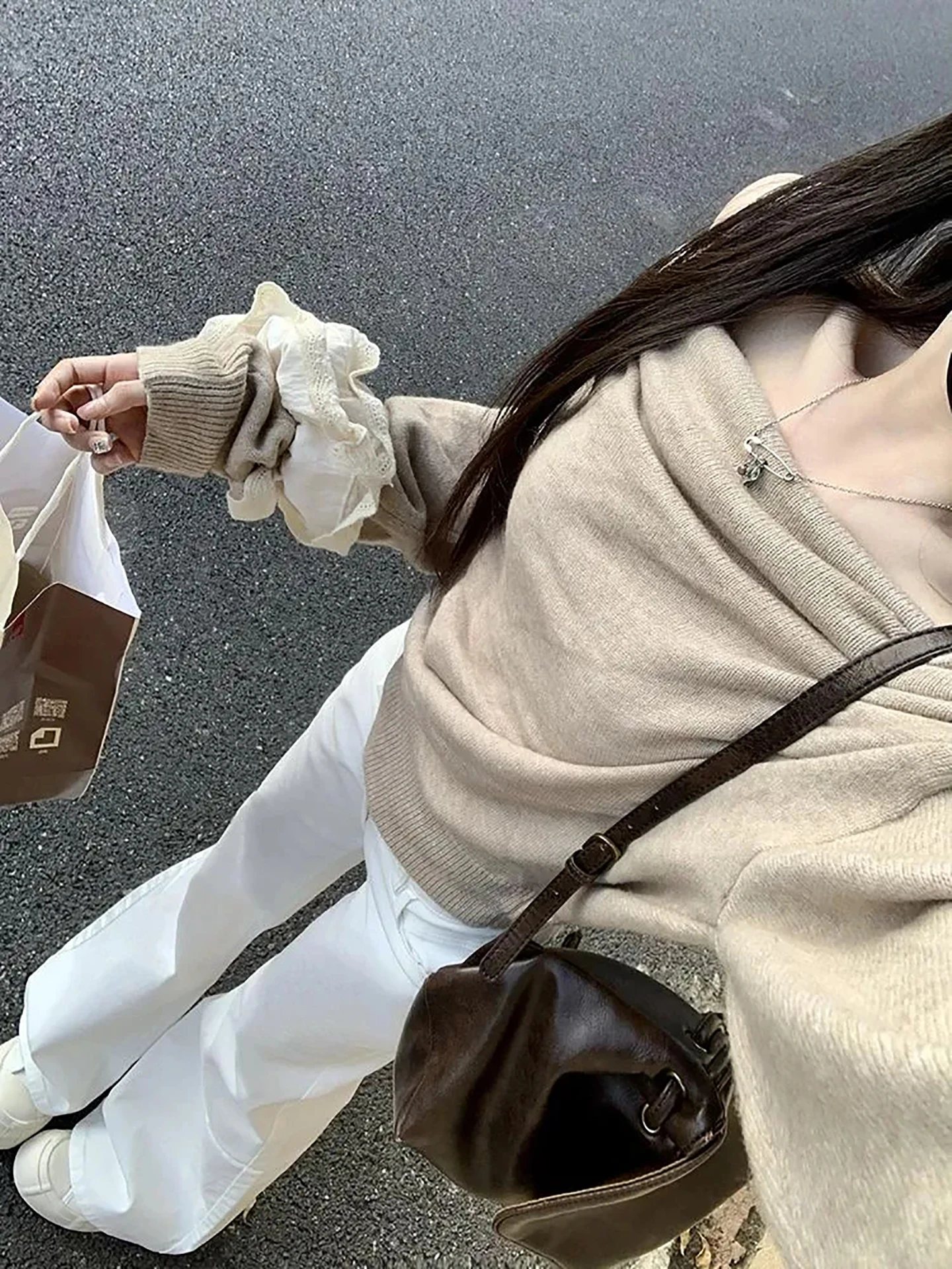 Autumnal Gentle Aosphere Long Sve Knitted Sweater Women's Loose Slimming oulder Oblique Overhead Clothes Korean Sle