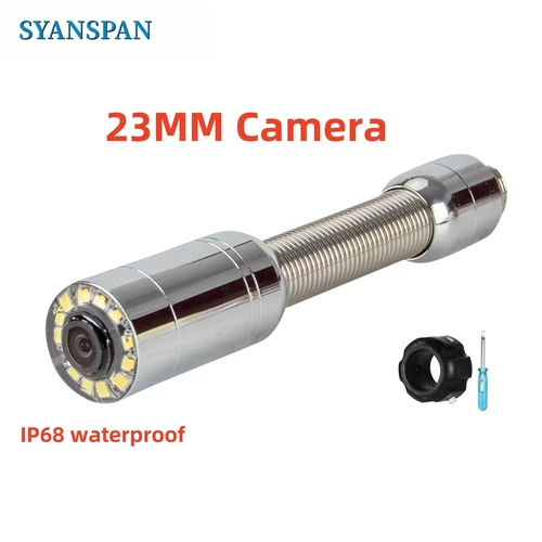 Imagen 1 del producto SYANSPAN Accesorios para cámaras de inspección de tuberías de 23 mm, cámara endoscópica industrial para tuberías de drenaje 12 LED lente única sin polea