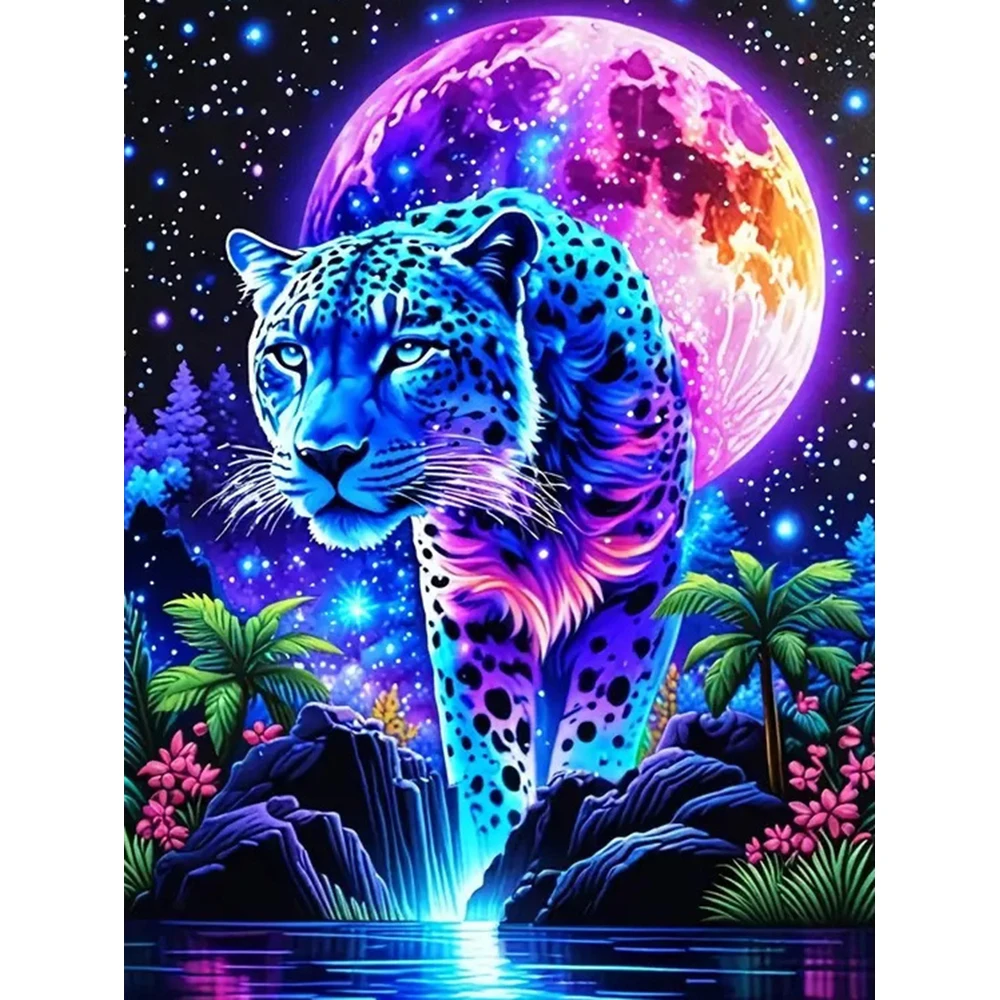 

Momoart Diamond Mosaic Leopard Animal Pattern for Adults Beginners Diamond Painting Moon DIY Embroidery Craft Wall Decoration