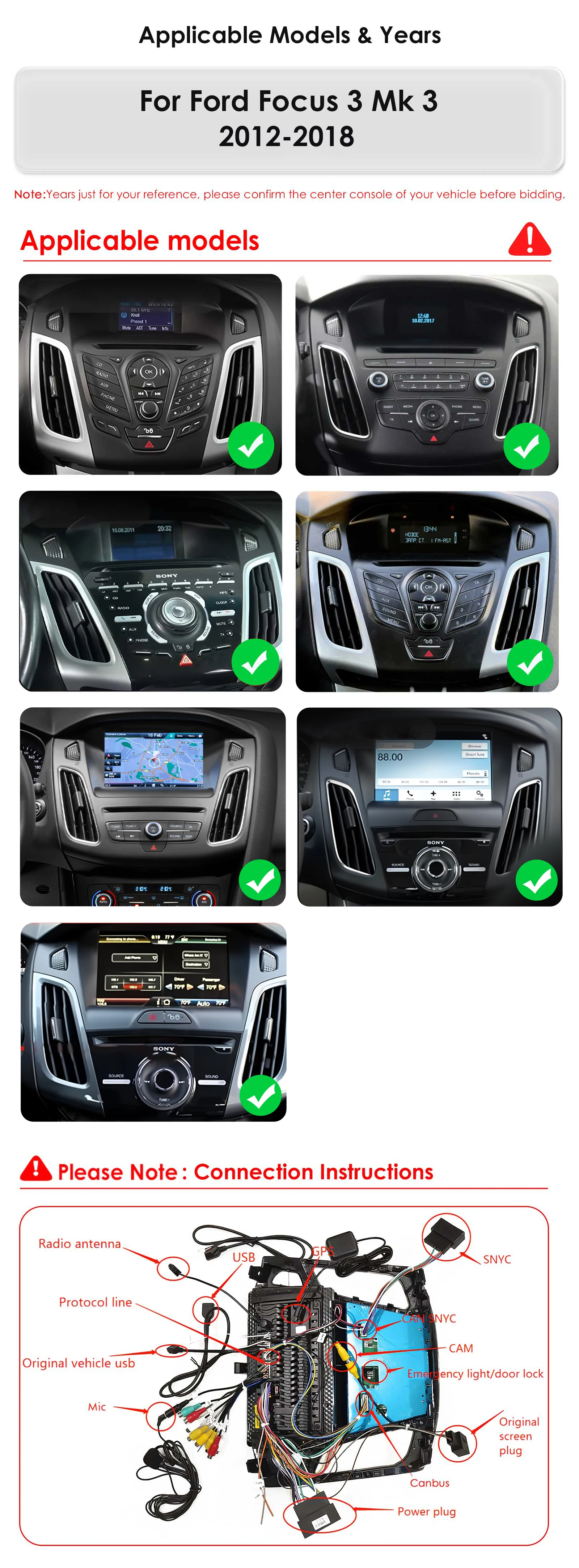 Hizpo 2Din Android 14 reproductor Multimedia de coche para Ford Focus MK3 2012-2018 GPS Carplay 4G AI pantalla inteligente Autoradio 360 Cam