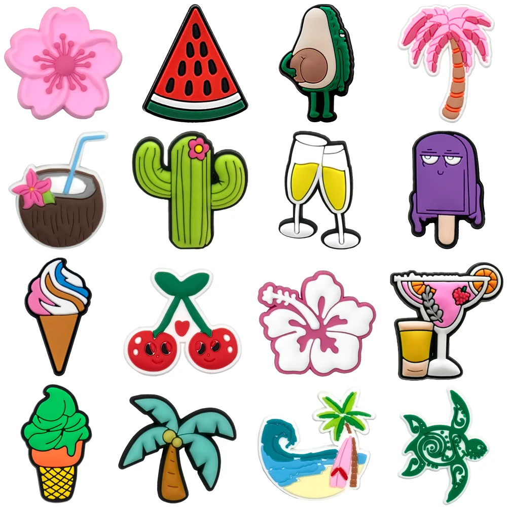 1/16 PCS Watermelon Shoe Accessories, Flower Cherry Coconut Charms for Shoes, Ice Cream Shoe Charms for Girls