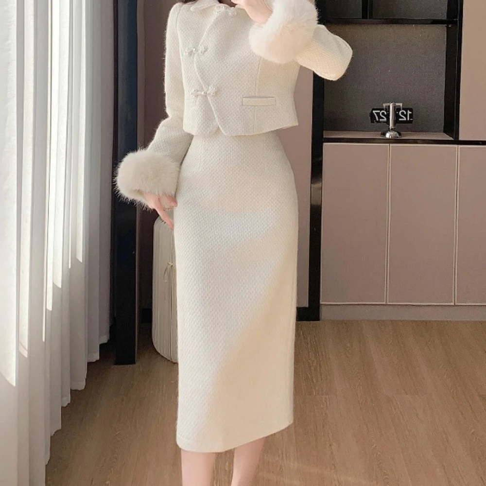 

Deep Winter Outfit Paired with A Complete Set of New Chinese Style Two-piece Small Fragrant Style Jacket+skirt Set for Women