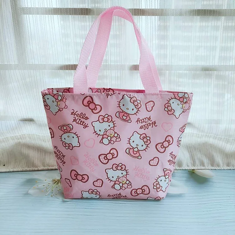 Cute Sanrios Anime Hello Kitty Handbag Kawaii Large Capacity Shopping Bag Cartoon Outdoor Picnic Fruits Bento Lunch Storage Bag