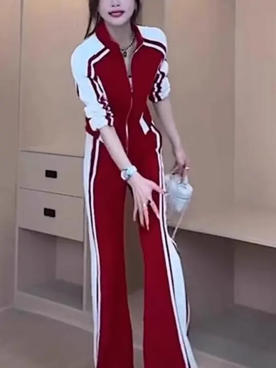 

Faionable Casual Sportswear Set for Women over 50 Years Old Ele Age-Defng Two-Piece Suit Cotton Long Sve Zipper