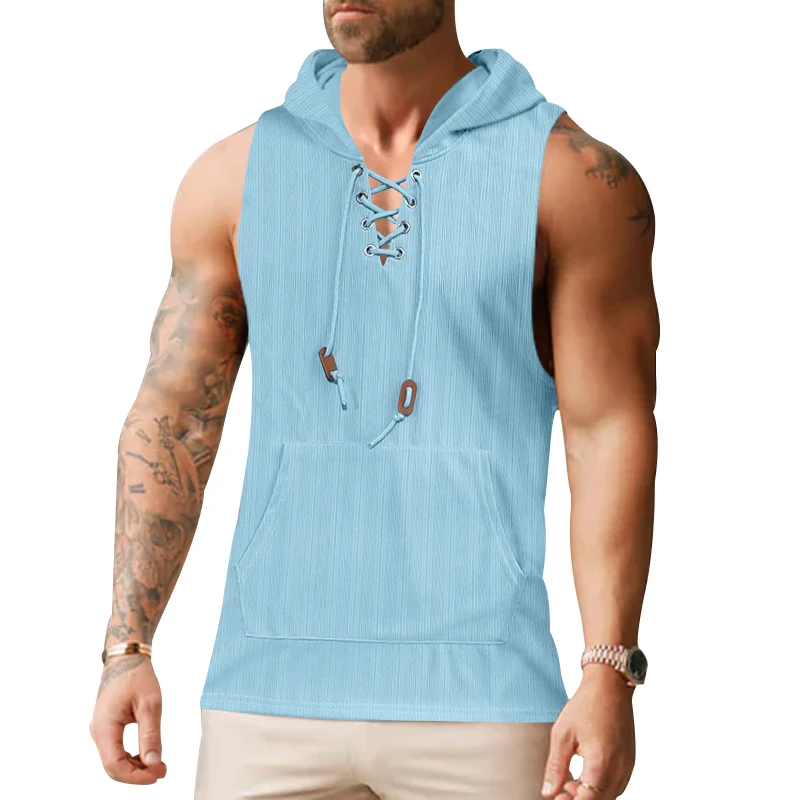 Cross-border new European and American youth leisure jacquard knit hooded T-shirt sleeveless vest