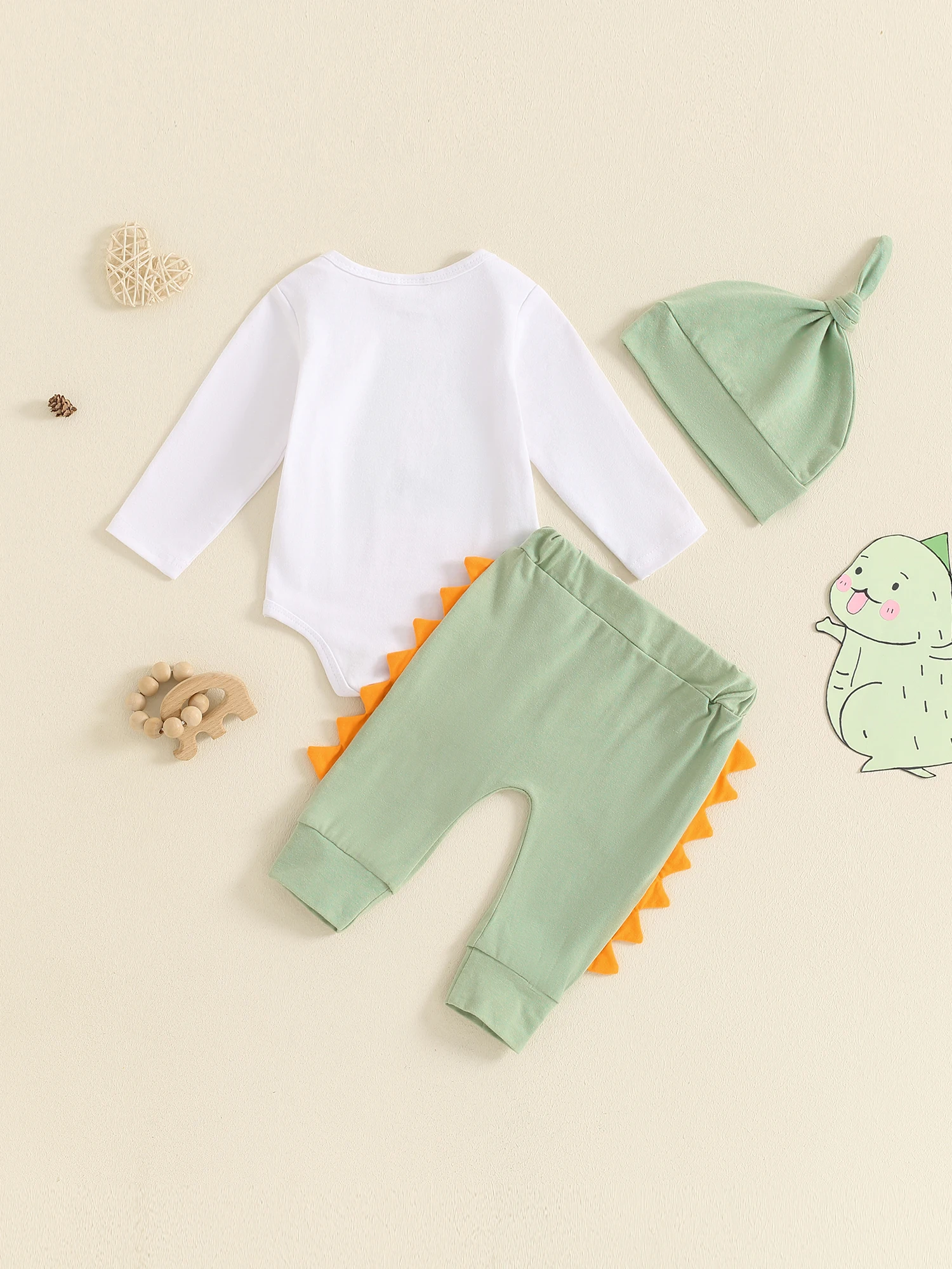 Newborn Baby Boy Coming Home Outfit Hi I\'m New Here Dinosaur Long Sleeve Romper Tops Pants with Hat 3Pcs Fall Kids Clothes Set