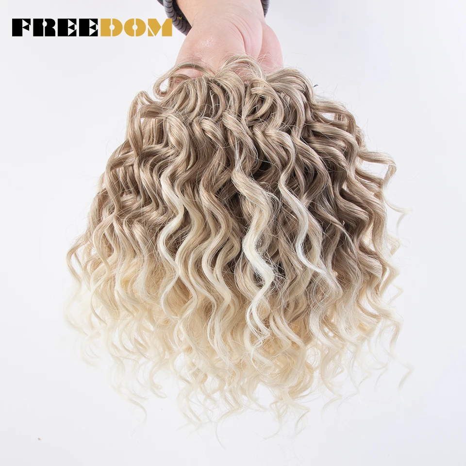 FREEDOM 10inches Synthetic Deep Wavy Twist Crochet Braids Hair Ombre Afro Curly Braiding Hair Extensions High Temperature Fiber