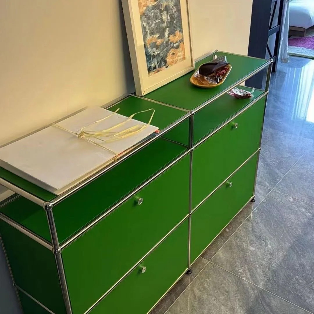 

Living Room Sideboard Storage Cabinets Modular Combination Metal Frame for Office Drawers Large Storage Customizable Olive Green