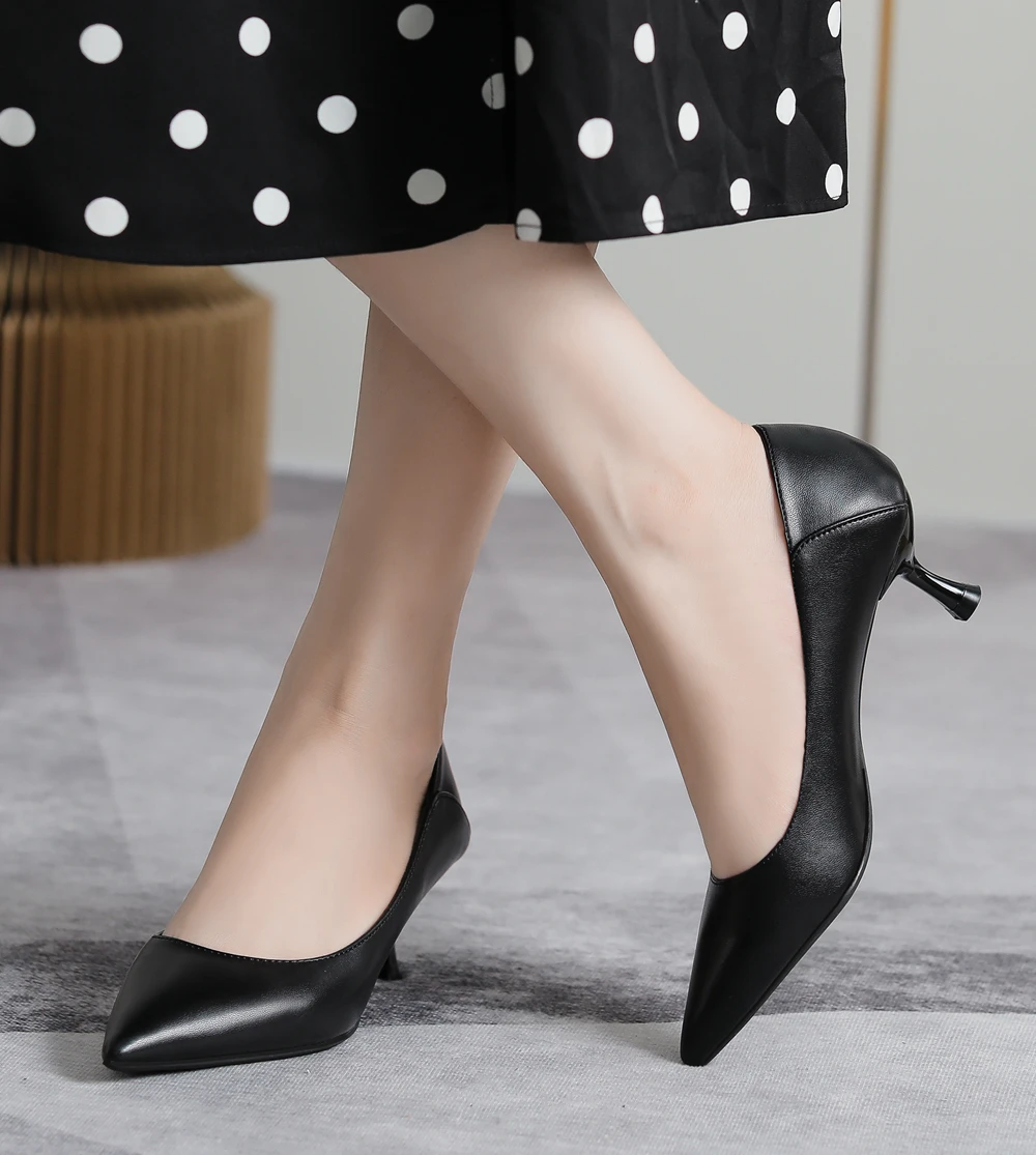 2022 Spring New Autumn Big Size Black Professional High Heels Women\'s Stiletto Pointed Toe Pumps Comfortable Work Shoes B006