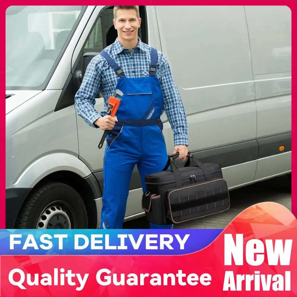 17インチ電気技師用ツールバッグ、20ポケット付き大型ツールバッグオーガナイザー、防水仕様、電気技師、機械工、大工、hvac作業者向け