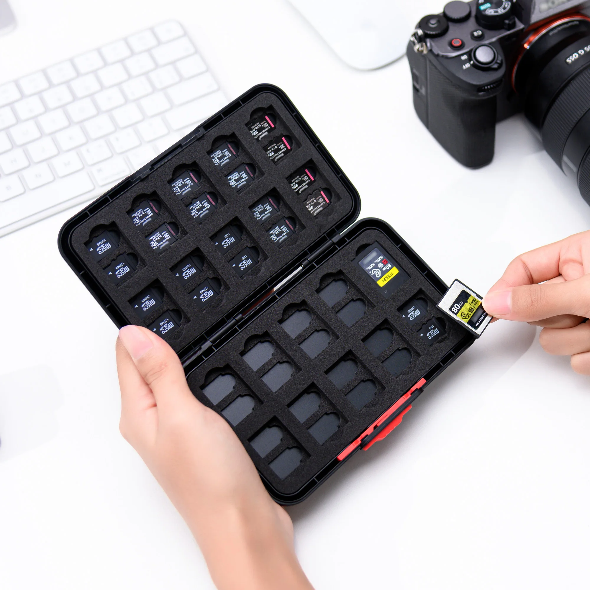 60 ช่องใส่การ์ดหน่วยความจํากระเป๋าสตางค์สําหรับ 20 CFexpress Type-A การ์ด 40 microSD SDXC SDHC การ์ดแบบพกพา Slim Micro SD การ์ด