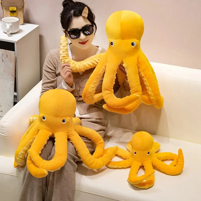 Octopus Plüsch tier kreative niedliche Tintenfisch gelb kurze Plüsch pp Baumwolle Spielzeug Kinder Erwachsenen Tier Schlaf kissen Paar Mesh Tasche