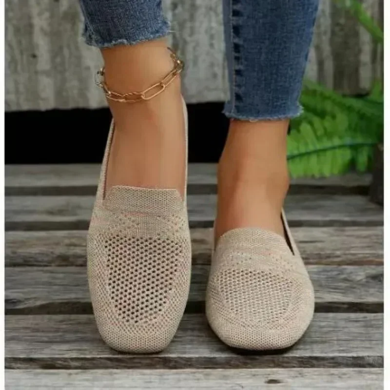 Women Mesh Square Toe Breathable Casual Shoes Halloween Autumn Daily Simple Hollow Out Flat Shoes Zapatos De Mujer 2024